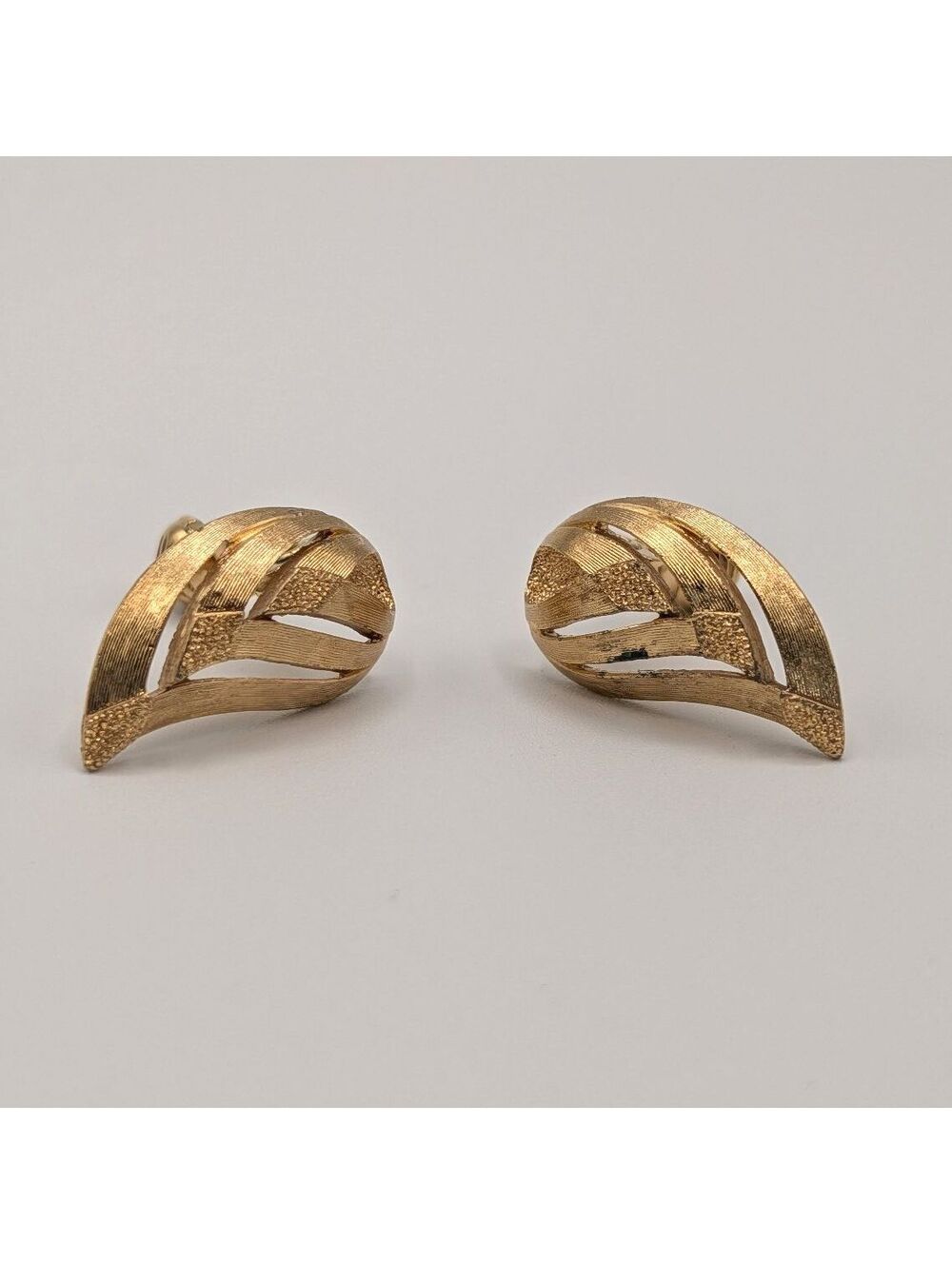 Vintage Monet Gold Tone Clip-On Earrings with Leaf Design